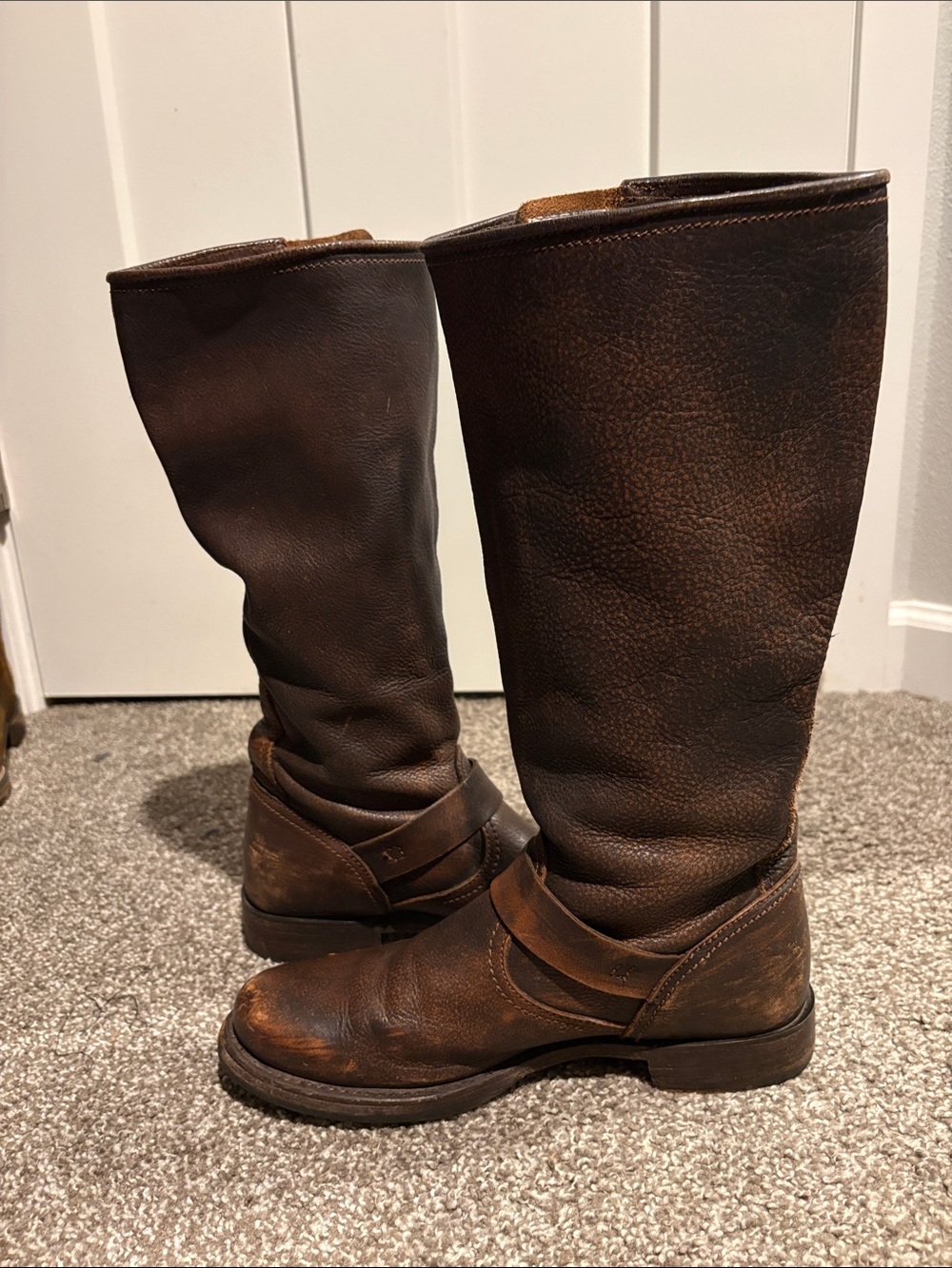 Women’s Frye Veronica Slouch Distressed Brown Leather Tall Boots